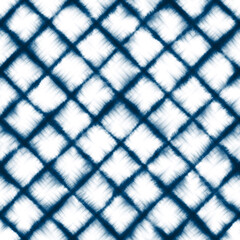 Vector Seamless Shibori Watercolor Indigo Tie Dye Fabric Pattern Texture Blue White Stripe Diamond...