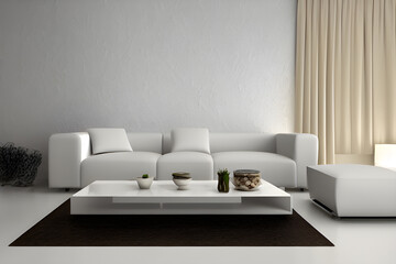 Living room interior with white sofa