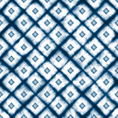 Vector Seamless Shibori Watercolor Indigo Tie Dye Fabric Pattern Texture Blue White Stripe Diamond Geo Stripe Tile