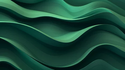 Fotobehang Abstract 3d forrest green waves design with smooth curves and soft shadows on clean modern background. Fluid gradient motion of dynamic lines on minimal backdrop © Cherstva