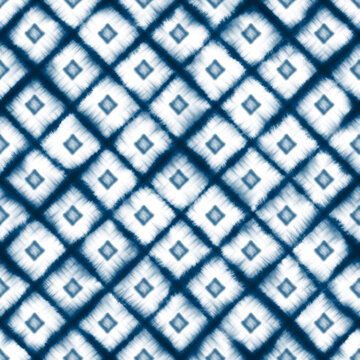 Vector Seamless Shibori Watercolor Indigo Tie Dye Fabric Pattern Texture Blue White Stripe Diamond Geo Stripe Tile
