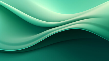 Abstract satin sea green waves design with smooth curves and soft shadows on clean modern background. Fluid gradient motion of dynamic lines on minimal backdrop