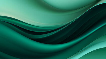 Abstract delicate sea green waves design with smooth curves and soft shadows on clean modern background. Fluid gradient motion of dynamic lines on minimal backdrop