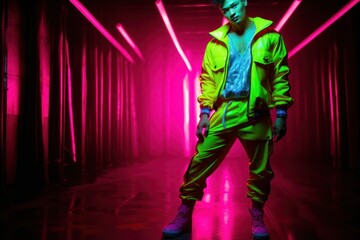 Fototapeta na wymiar Asian Male Glowing Futuristic Clothing Background Generative AI