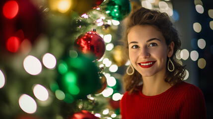 People with christmas party elements and decorations in christmas cloths 
