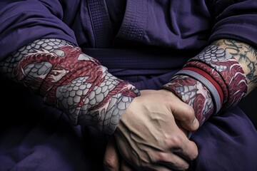 detail shot of hands securing a sleeve grip on an opponents gi - obrazy, fototapety, plakaty