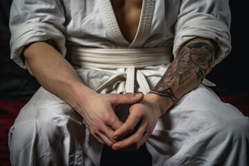 detail shot of hands gripping a jiu-jitsu gi during a match - obrazy, fototapety, plakaty