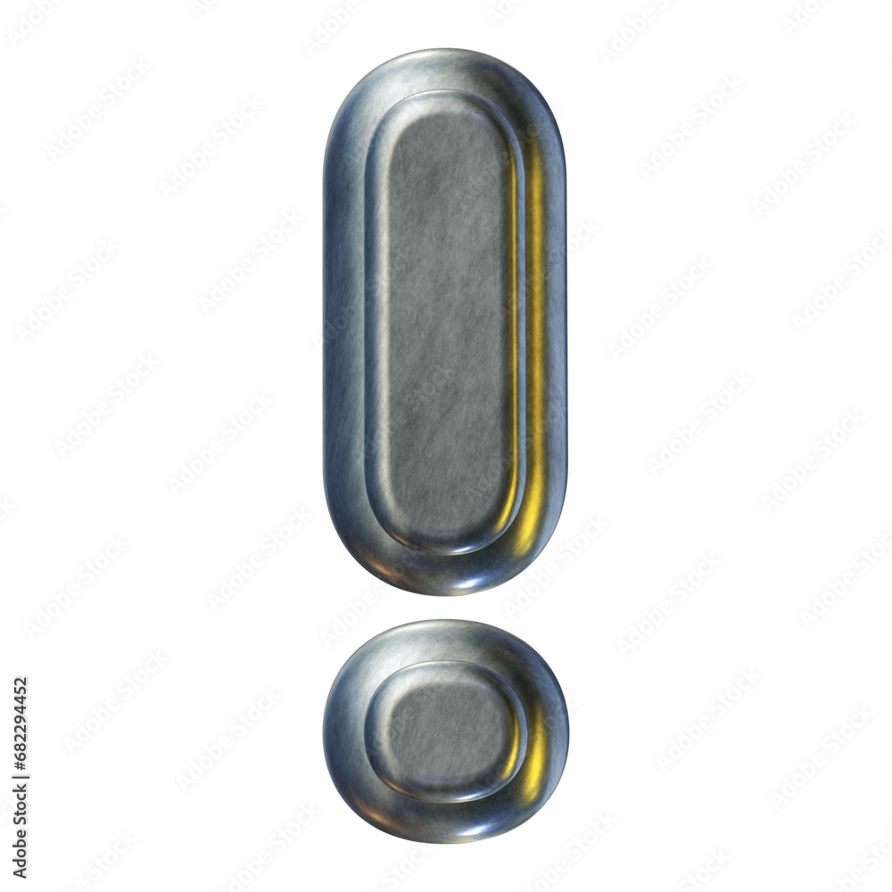 Poster exclamation mark symbol 3d silver metallic style isolated on transparent background