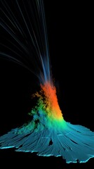Futuristic representation of a volcanic eruption with radiant gradient colors in a 3d digital model