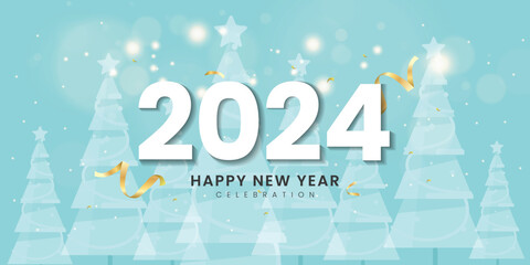 Happy New Year 2024. festive realistic decoration. Celebrate 2024 party on a red background Free Vector