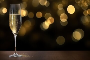 champagne glasses with bokeh lights for happy new year party celebration 
