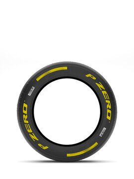 pirelli p zero f1 racing slick tire on a white background with copyspace