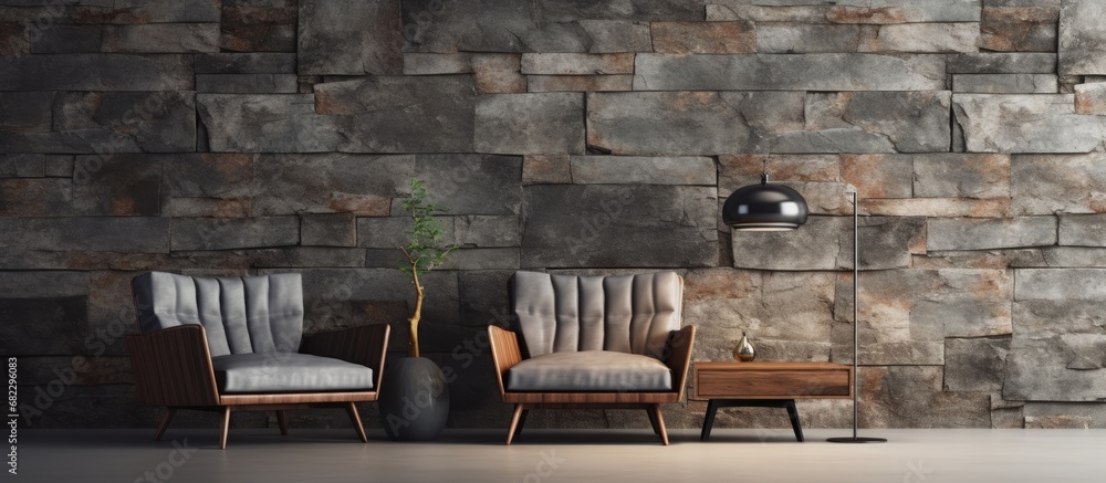 Poster the vintage stone wall in the interior space showcased an abstract design with a textured surface, a