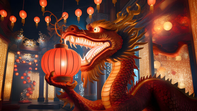 Chinese New Year Dragon - AI generated Illustration, realistic