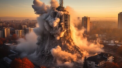 Destroyed buildings from the war by a rocket and bombs - obrazy, fototapety, plakaty