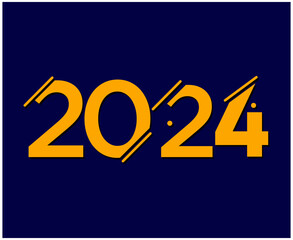 Happy New Year 2024 Holiday Abstract Orange Graphic Design Vector Logo Symbol Illustration With Blue Background