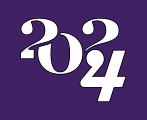 Happy New Year 2024 Holiday Abstract White Graphic Design Vector Logo Symbol Illustration With Purple Background