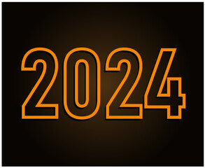 2024 Happy New Year Abstract Orange Graphic Design Vector Logo Symbol Illustration With Brown Background