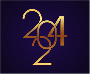 2024 Happy New Year Abstract Gold Graphic Design Vector Logo Symbol Illustration With Purple Background