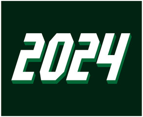 2024 Happy New Year Abstract White Graphic Design Vector Logo Symbol Illustration With Green Background