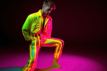 Fototapeta na wymiar Caucasian Male Fluorescent Attractive Outfit Background Generative AI