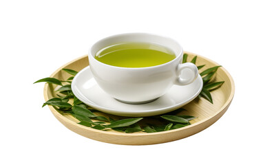 Green tea displayed on transparent surface