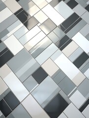  a close up of a tiled wall with different shades of gray and white squares and rectangles of black and white squares on each side of the wall and white squares.