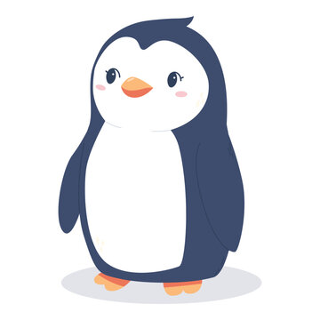 attractive penguin highlighted on a white background. Charming cartoon Arctic resident. Colorful children's vector illustration in a flat style. For stickers, postcards, decoration, posters, AD