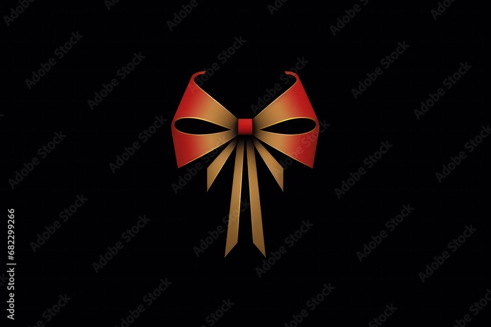Poster a black background with a red and gold bow and a black background with a red and gold bow and a blac