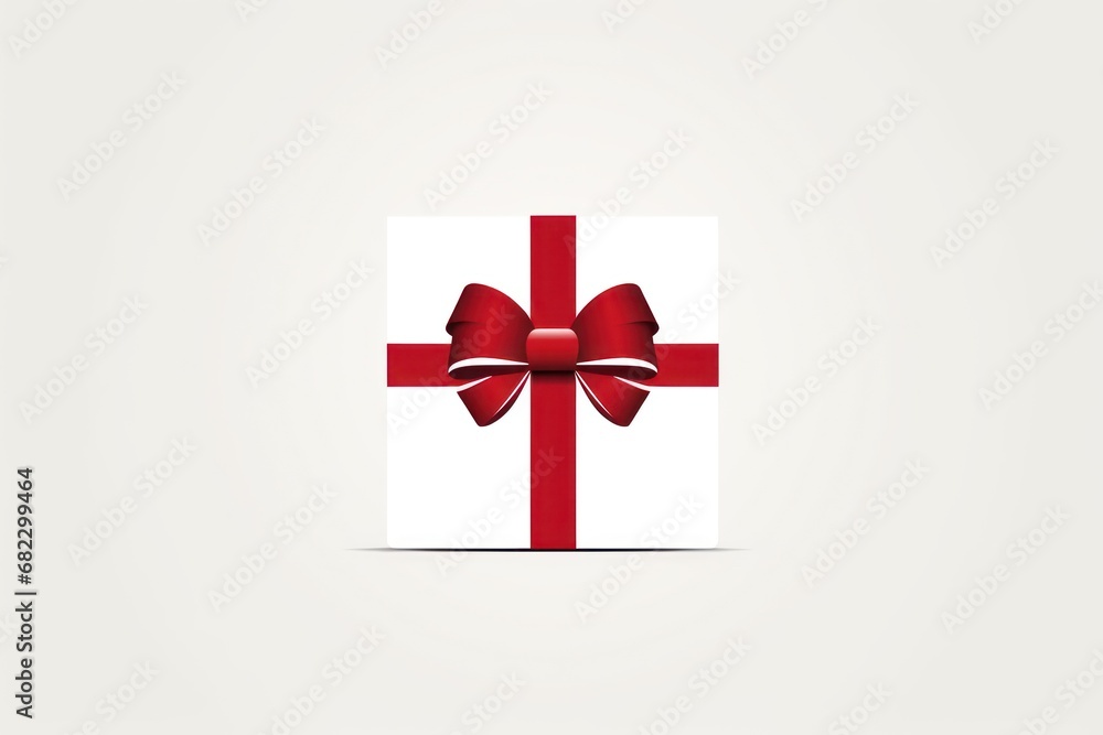 Poster a white box with a red ribbon and a bow on the front of the box is a white background with a red rib