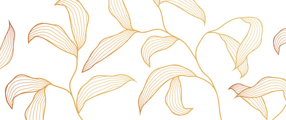 Art deco style vector background, luxury botanical pattern of golden leaves. Handmade plants in golden style. Design fabric, decor, banners, creative publications and wall art. - obrazy, fototapety, plakaty