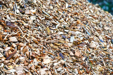 Large pile of wood chips