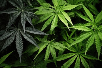 close-up shot of sativa and indica plants leaf patterns