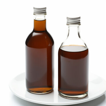 roduct photo of brown syrup bottle, on white background created with Generative Ai