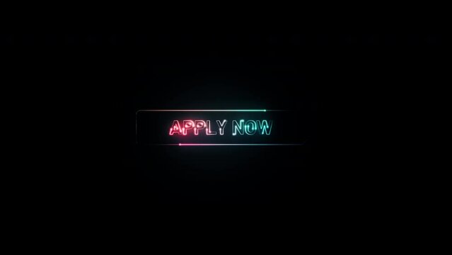 Apply Now glow colorful neon laser text effect animation on black abstract background.