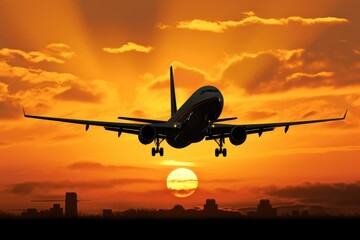 Fototapeta na wymiar cargo plane silhouette against the setting sun