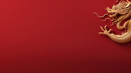 Fototapeta premium minimalist chinese background with gold dragon and national ornament large copyspace area.