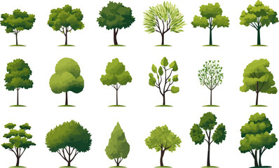 garden trees set isolated vector style with transparent background illustration