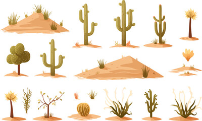 desert vegetation set isolated vector style with transparent background illustration - obrazy, fototapety, plakaty