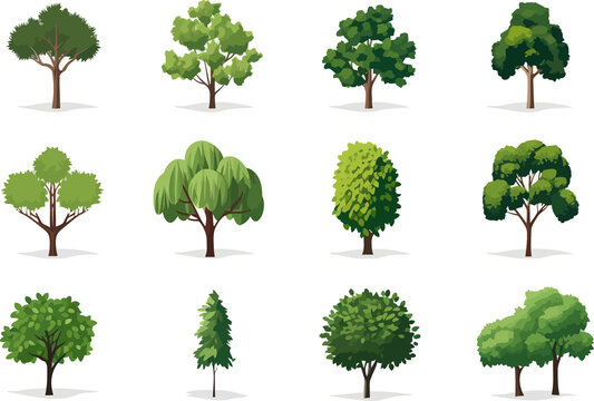 garden trees set isolated vector style with transparent background illustration