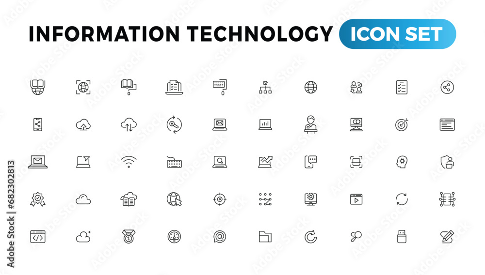 Poster information technology line icons collection. big ui icon set in a flat design. thin outline icons p