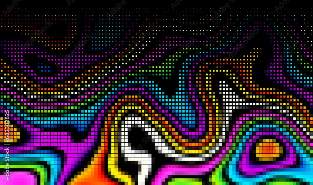 Poster pixilated abstract grunge background. moire overlay effect. vector image.