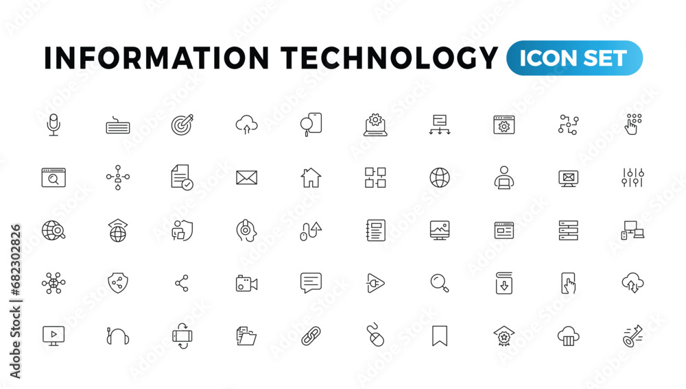 Poster information technology line icons collection. big ui icon set in a flat design. thin outline icons p