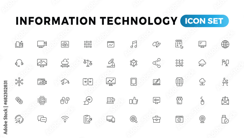 Poster information technology line icons collection. big ui icon set in a flat design. thin outline icons p