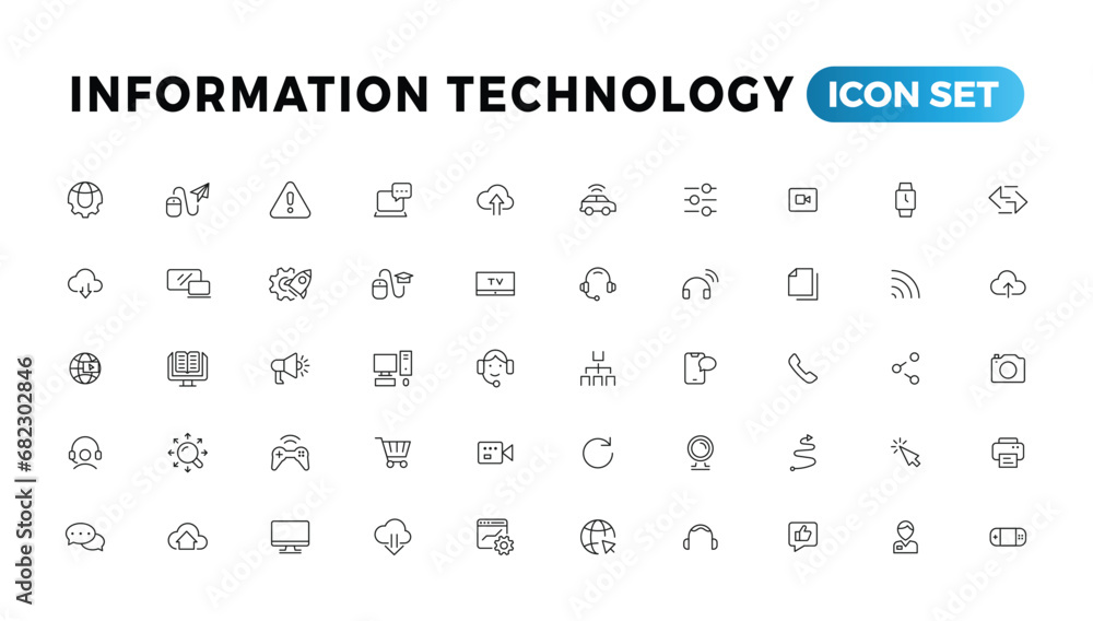 Poster information technology line icons collection. big ui icon set in a flat design. thin outline icons p