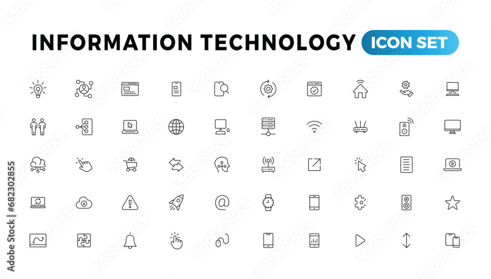 Poster information technology line icons collection. big ui icon set in a flat design. thin outline icons p