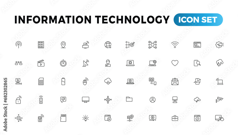 Poster information technology line icons collection. big ui icon set in a flat design. thin outline icons p