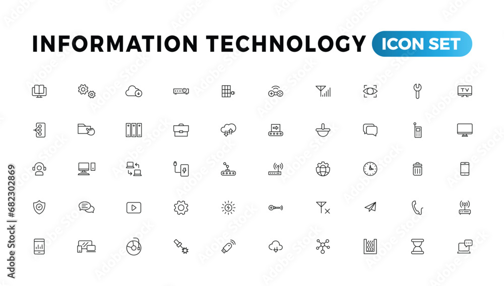 Poster information technology line icons collection. big ui icon set in a flat design. thin outline icons p