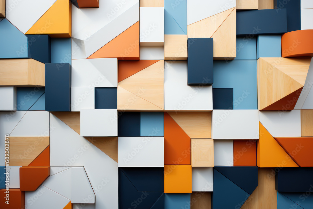 Aufkleber An abstract arrangement of geometric shapes forming an intriguing pattern on a building facade. Concept of architectural design and urban aesthetics. Generative Ai.