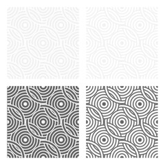 Set of seamless gray patterns of circles arcs lines to create fabric and wallpaper, easy background for Christmas card. Geometric white shapes in trendy retro style for cover decoration.